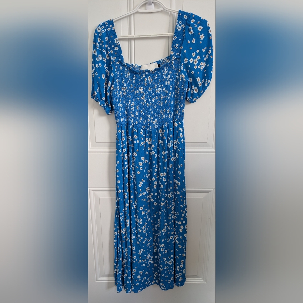 Pink Martini  Smocked Bodice Blue Floral Dress